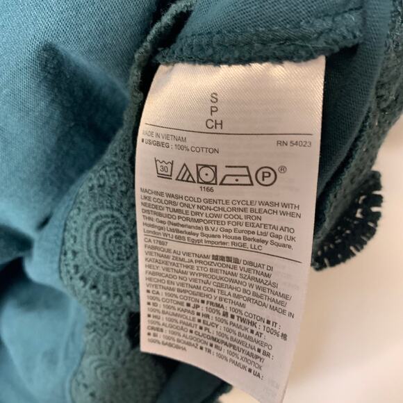 Banana Republic Green Tunic Jersey Lace Trim Crew Neck Sz Small - Picture 8 of 9